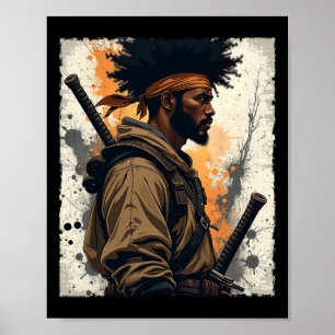 Póster Guerrero Africano Samurái Afro Americano Bushido K