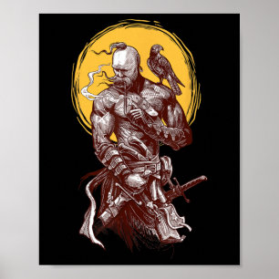 Póster Guerrero cosaco ucraniano sosteniendo espada lucha