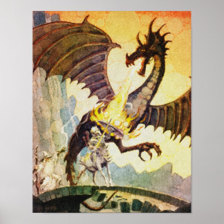 Póster Guerrero de Centaur lucha contra el dragón