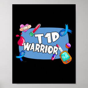 Póster Guerrero de Diabetes Tipo 1 T1 Soporte 