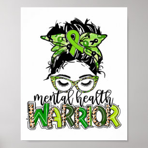 Póster Guerrero de la salud Messy Bun Hair Leopard Green 