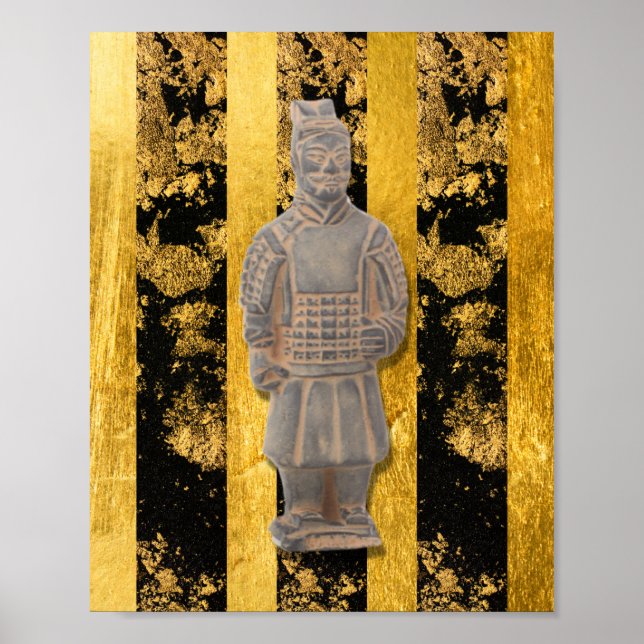 Póster Guerrero de la Terracota Asiática China Muro Negro (Frente)