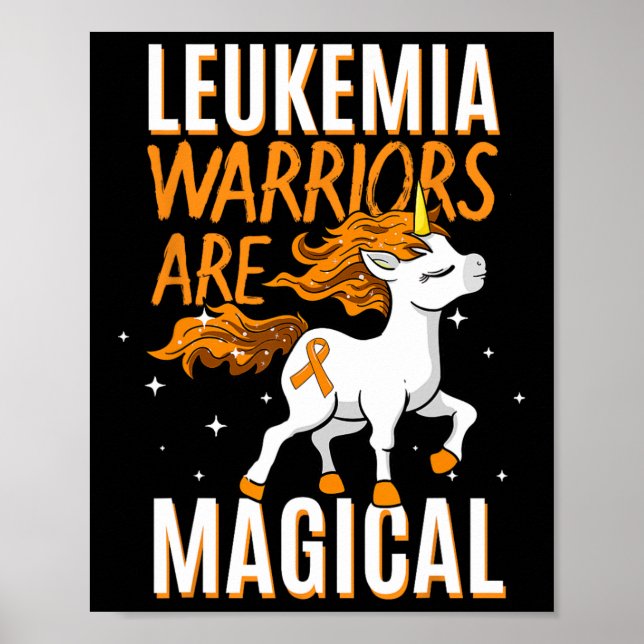 Póster Guerrero de leucemia Magia Unicornio Naranja Ribbo (Frente)