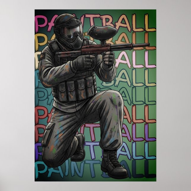 Póster Guerrero de Paintball Neon (Frente)