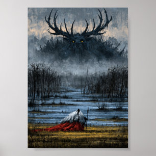 Póster Guerrero de Pantano de Fantasía Oscura Enfrentando