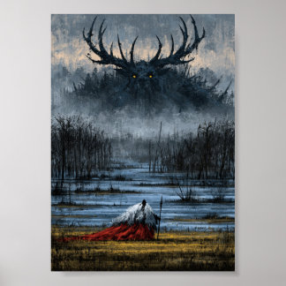 Póster Guerrero de Pantano de Fantasía Oscura Enfrentando