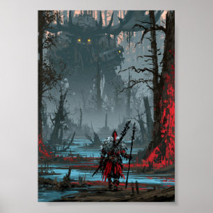 Póster Guerrero de pantano de fantasía oscura frente a un