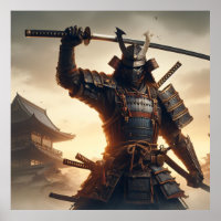 Guerrero de Samurai en armería oscura con luz dram