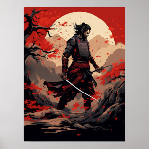 Póster Guerrero de Samurai en el Poster Sunset