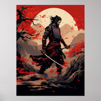 Póster Guerrero de Samurai en el Poster Sunset