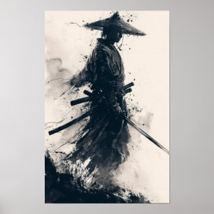 Póster Guerrero de Samurai parado en escena Poster