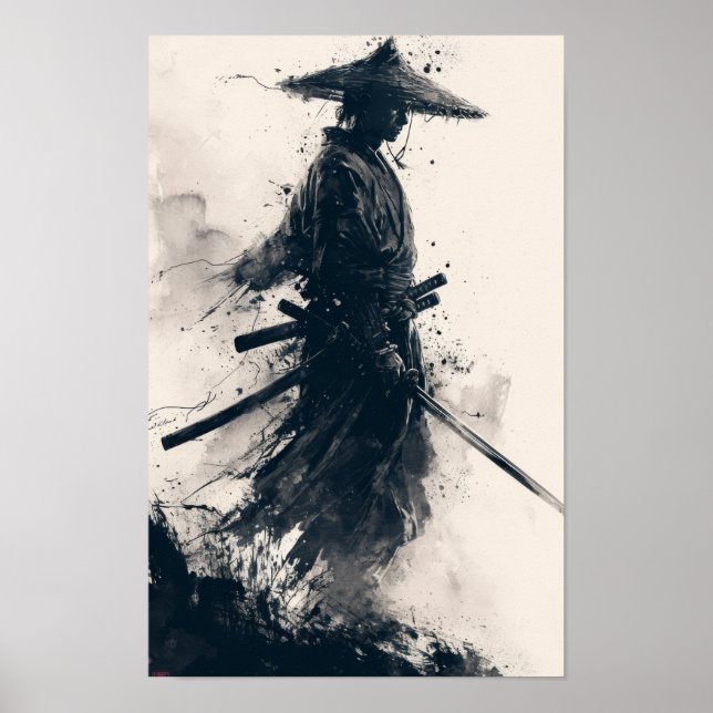 Póster Guerrero de Samurai parado en escena Poster (Frente)