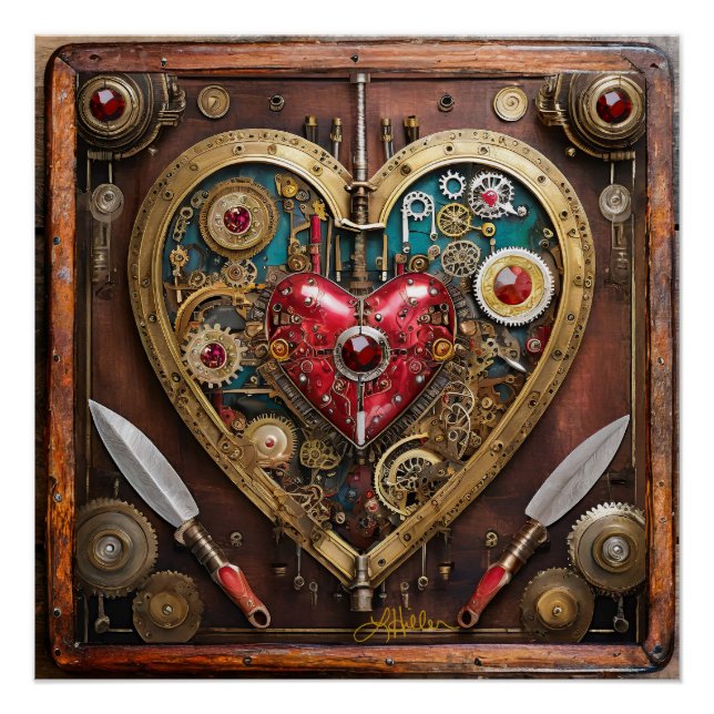Póster Guerrero de San Valentín de Rubíes y Dagas Steampu (Anverso)