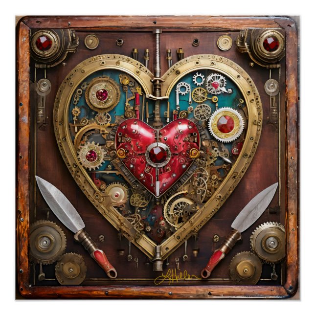 Póster Guerrero de San Valentín de Rubíes y Dagas Steampu (Anverso)