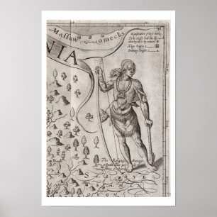 Póster Guerrero de Susquehannock, detalle del Mapa de Vir