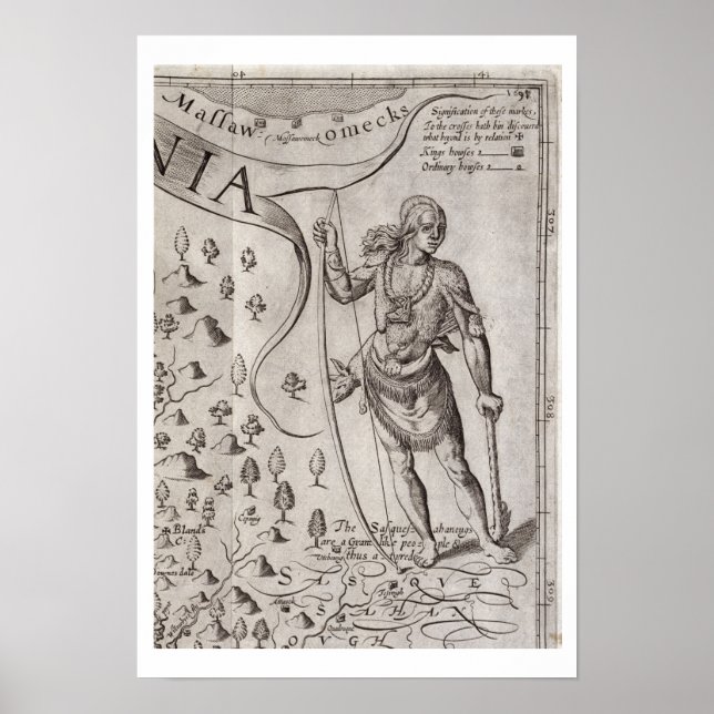 Póster Guerrero de Susquehannock, detalle del Mapa de Vir (Frente)