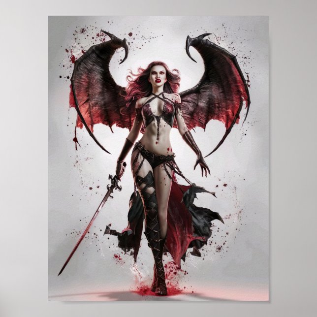 Póster Guerrero de vampiros sexualmente sangriento parado (Frente)