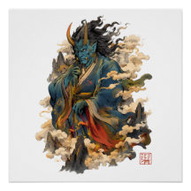 Guerrero Demonio Oni Azul | Mitología Yokai Japone