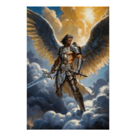 Póster Guerrero Dorado del Arcángel Miguel Cielo