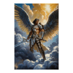 Póster Guerrero Dorado del Arcángel Miguel Cielo