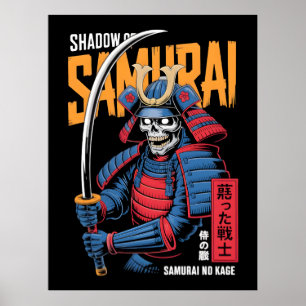 Póster Guerrero esqueleto samurái de la sombra con armadu