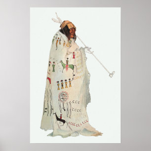 Póster Guerrero indio con retrato de pipa de Karl Bodmer