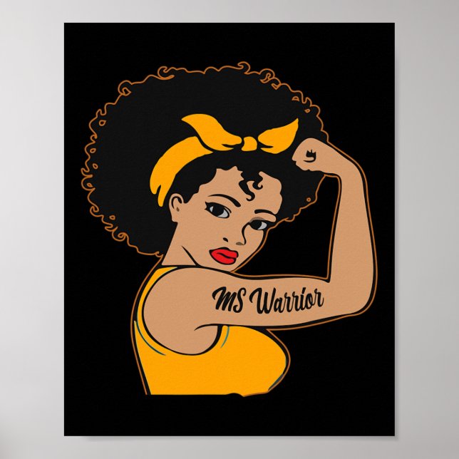 Póster Guerrero Inquebrantable Esclerosis Múltiple Afro N (Frente)
