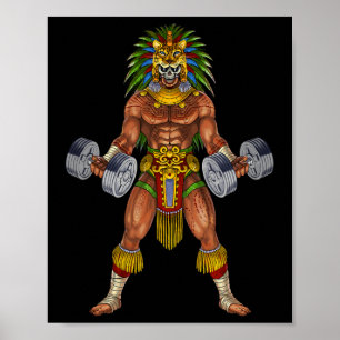 Póster Guerrero Jaguar Azteca Gimnasio de Culturismo Leva