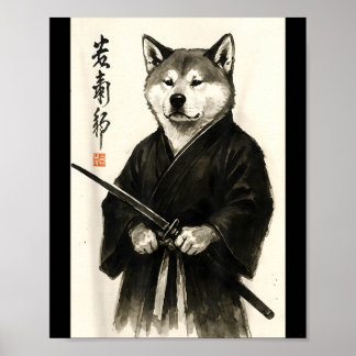 Póster Guerrero japonés estético tradicional Sumi-e