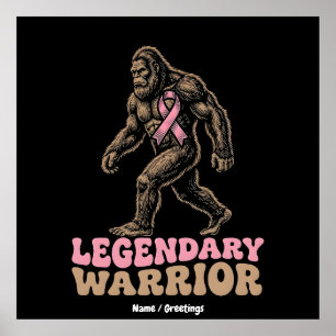 Póster Guerrero Legendario Bigfoot Lazo Rosa Conciencia 