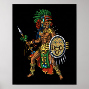 Póster Guerrero maya azteca