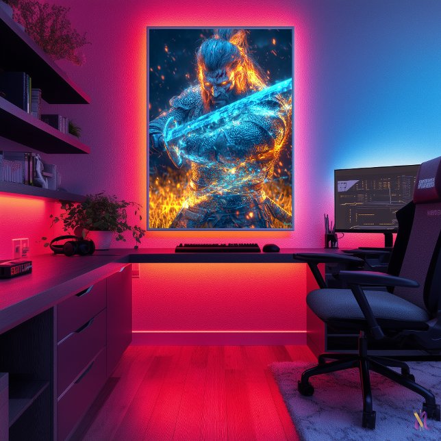 Póster Guerrero medieval neón - Ciberfantasía caballero (Subido por el creador)