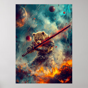 Póster Guerrero Oso Celestial – Guardián Samurái Cósmico