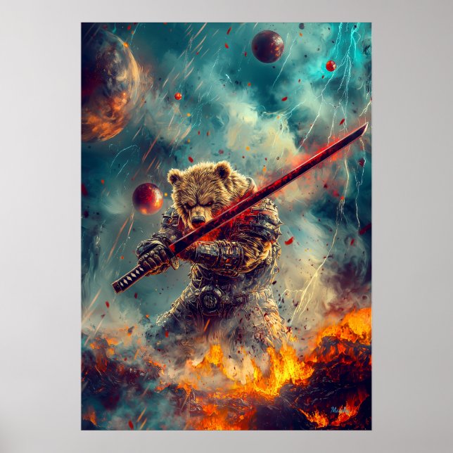 Póster Guerrero Oso Celestial – Guardián Samurái Cósmico (Frente)