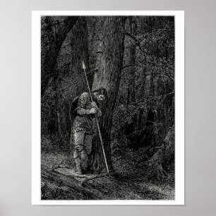 Póster Guerrero que se inclina contra un árbol