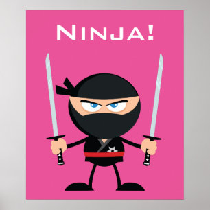Póster Guerrero rosado de Ninja del dibujo animado con
