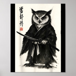 Póster Guerrero samurái divertido al estilo anime japonés