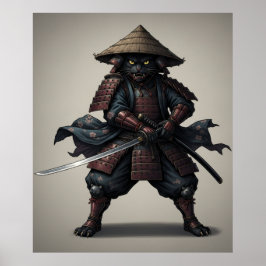 Póster Guerrero samurái gato negro