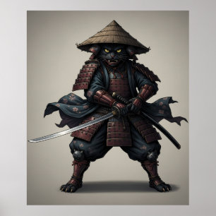 Póster Guerrero samurái gato negro