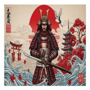 Póster Guerrero samurái japonés