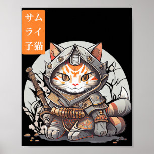 Póster Guerrero Samurai Japonés Kawaii Gato Anime Lover