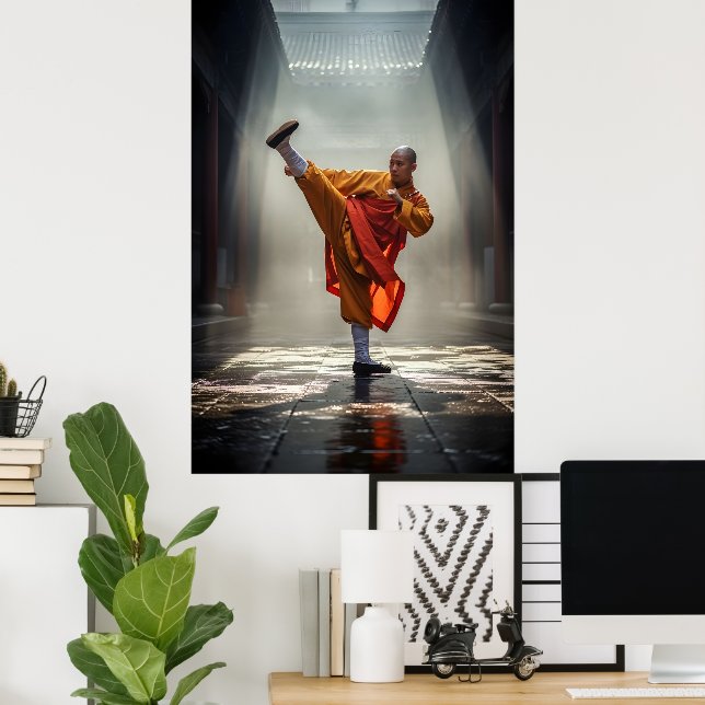 Póster Guerrero Shaolin Kung Fu (Oficina en casa)