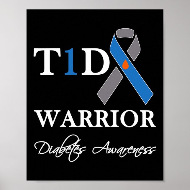 Póster Guerrero T1D Tipo 1 Conciencia sobre la diabetes C (Frente)