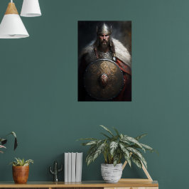 Póster Guerrero vikingo de IA sosteniendo escudo