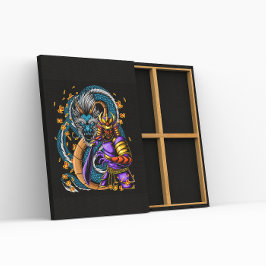 Póster Guerrero y dragón samurái japonés