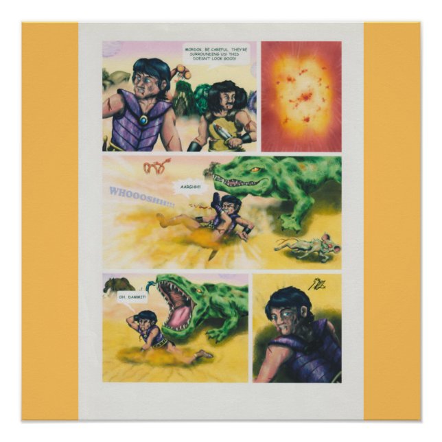 Póster Guerreros cómicos de fantasía luchando contra el m (Anverso)