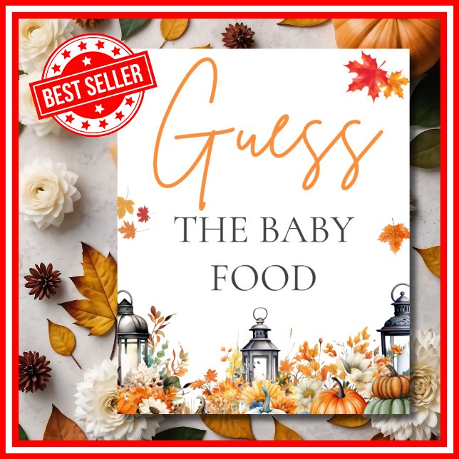 Póster GUESS BABY FOOD Little Pumpkin Baby Shower GAME (GUESS THE BABY FOOD A Little Pumpkin is on the Way Fall Autumn Baby Shower Game )