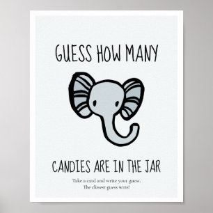 Póster Guess how many Cute blue elephant Baby shower game