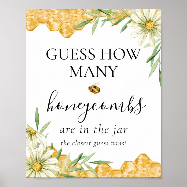 Póster Guess How Many Honeycomb Bee Bridal Shower Game (Frente)