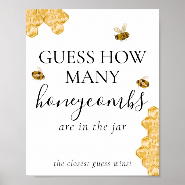 Póster Guess How Many Honeycomb Bee Bridal Shower Game  (Frente)